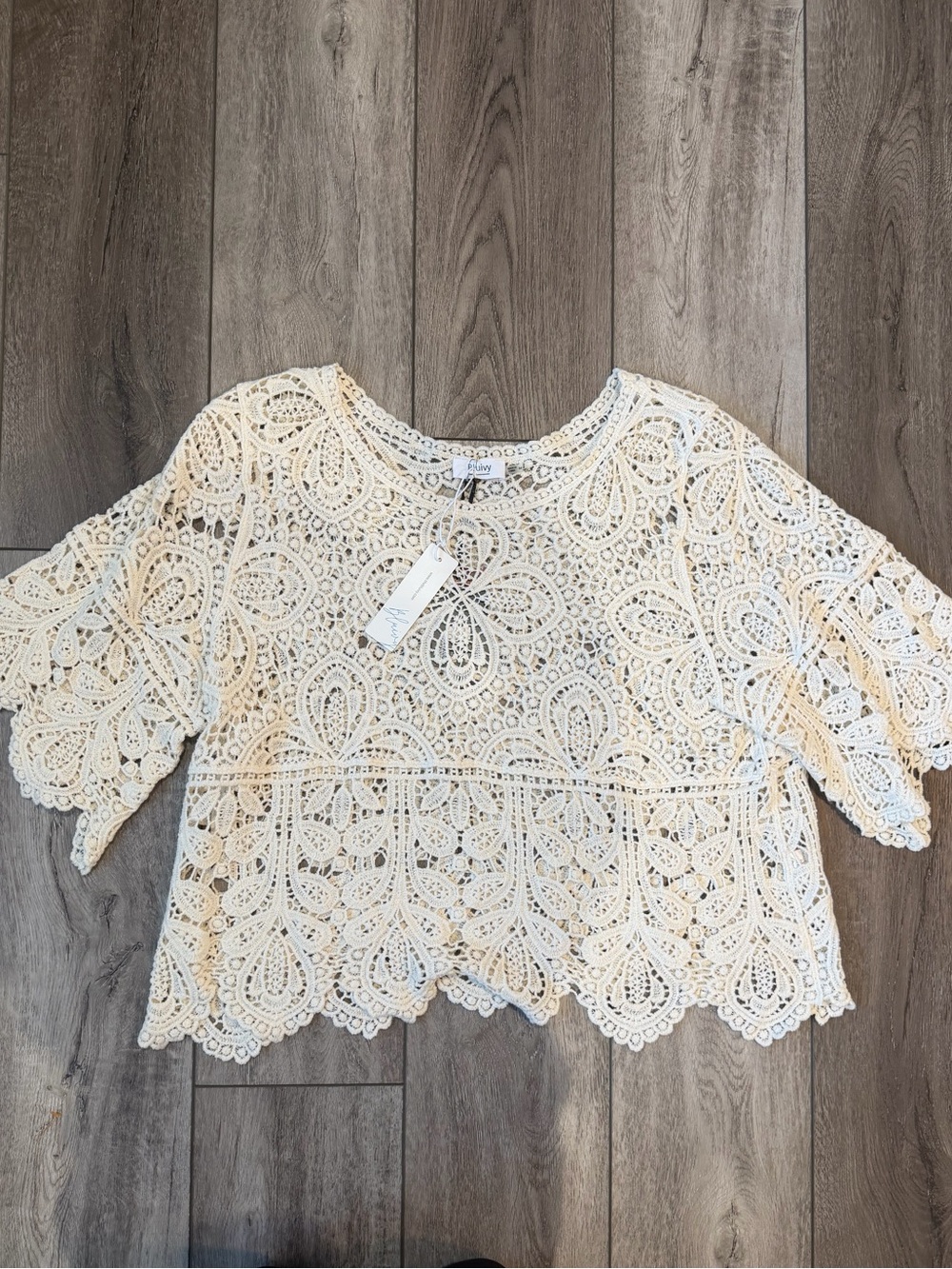 Bluivy Cream Bohemian Crochet Lace Boxy Blouse- Summer Concert Ready!